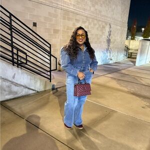 Puff Shoulder Denim Jumpsuit